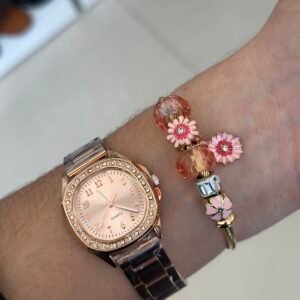 Promo reloj  + pulsera color rosa
